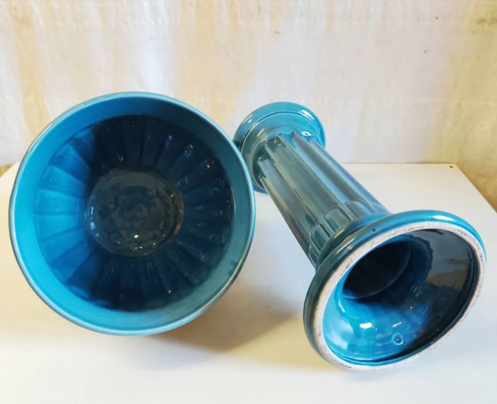 Colonne et vasque style Art-Déco en céramique émaillée bleu - mid. XXe
