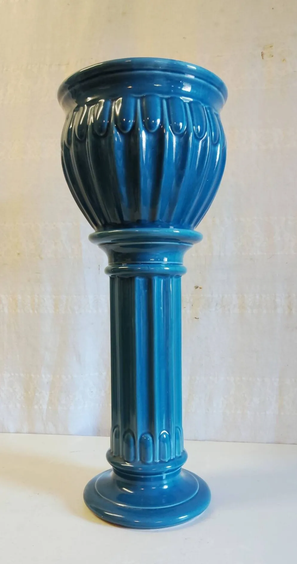 Colonne et vasque style Art-Déco en céramique émaillée bleu - mid. XXe