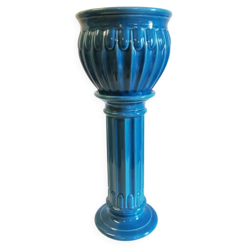Colonne et vasque style Art-Déco en céramique émaillée bleu - mid. XXe