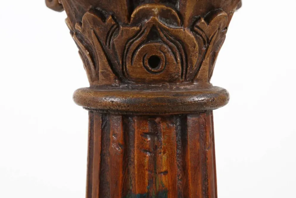 Colonne ou piédestal corinthien en bois sculpté ancien, France vers 1890