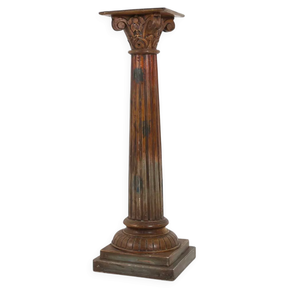 Colonne ou piédestal corinthien en bois sculpté ancien, France vers 1890