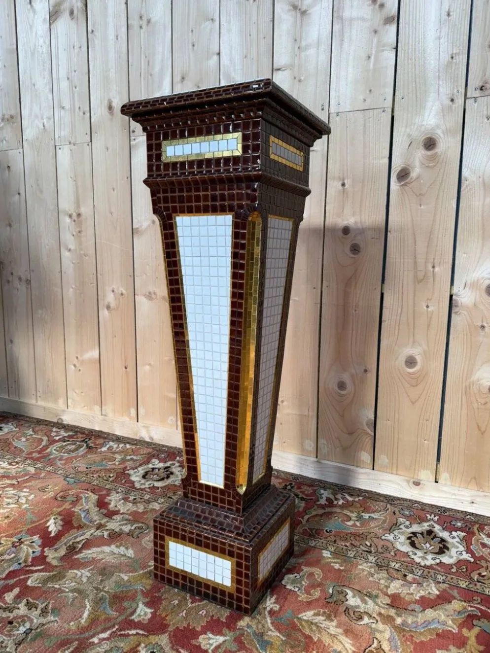 Colonne - Sellette - Gaine Art Déco – Faïence émaillée mosaïque – Années 19