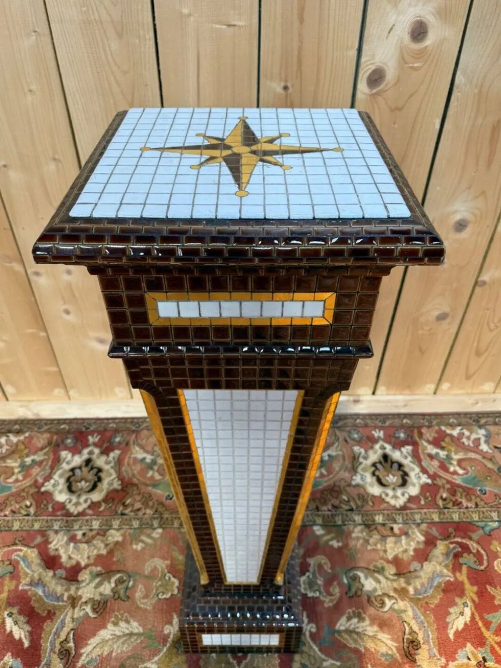 Colonne - Sellette - Gaine Art Déco – Faïence émaillée mosaïque – Années 19