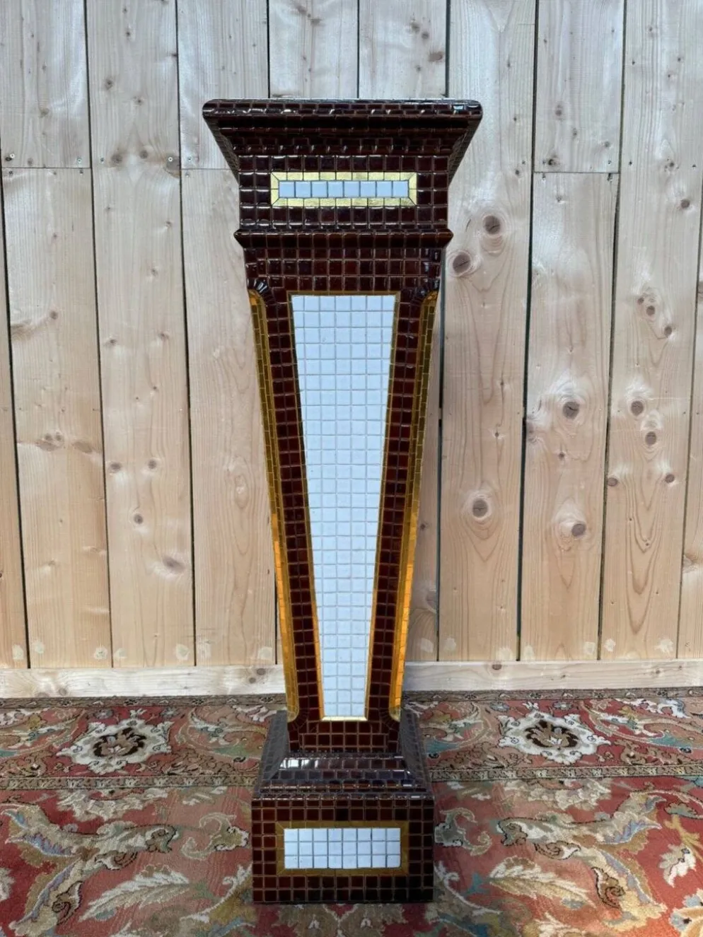 Colonne - Sellette - Gaine Art Déco – Faïence émaillée mosaïque – Années 19