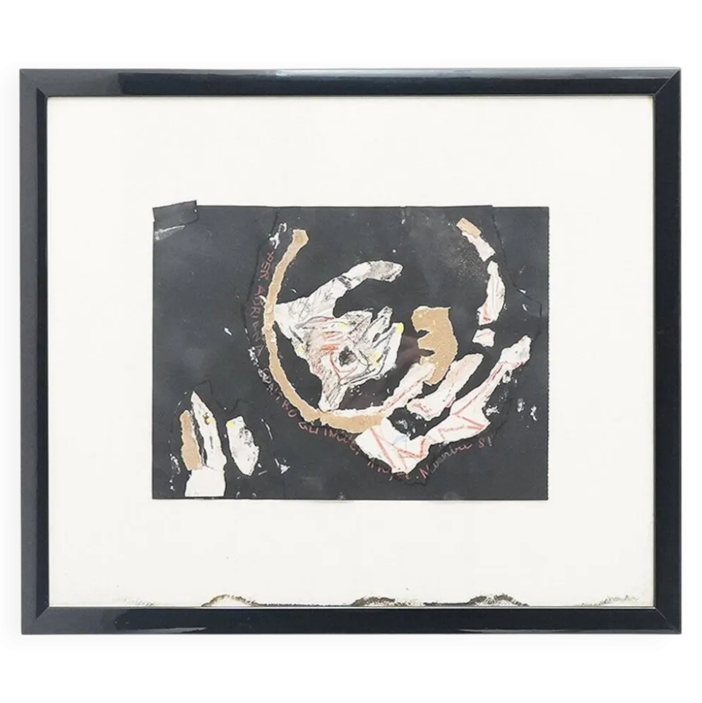 Composition, techniques mixtes sur carton Ansgar Elde, années 1980