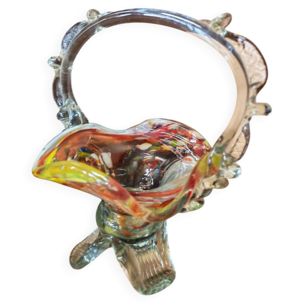 Corbeille en verre soufflé style Murano, Pologne 1970