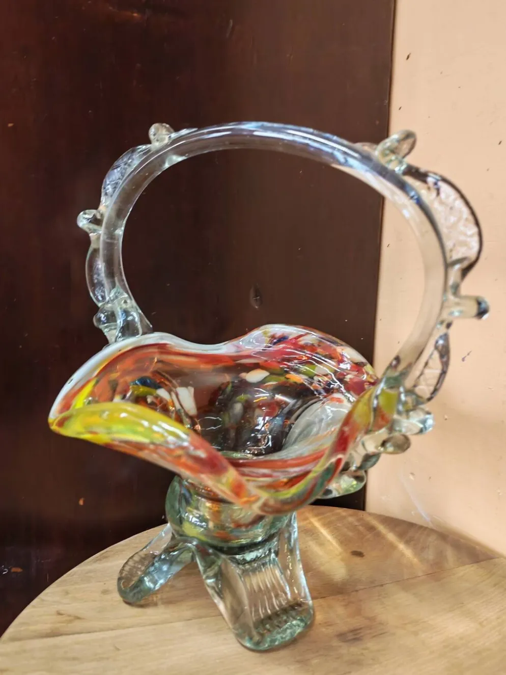 Corbeille en verre soufflé style Murano, Pologne 1970