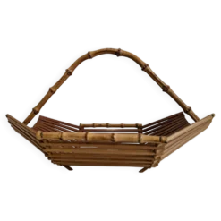 Corbeille à fruits en bois et bambou vintage