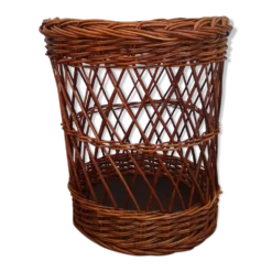 corbeille à linge en osier vintage
