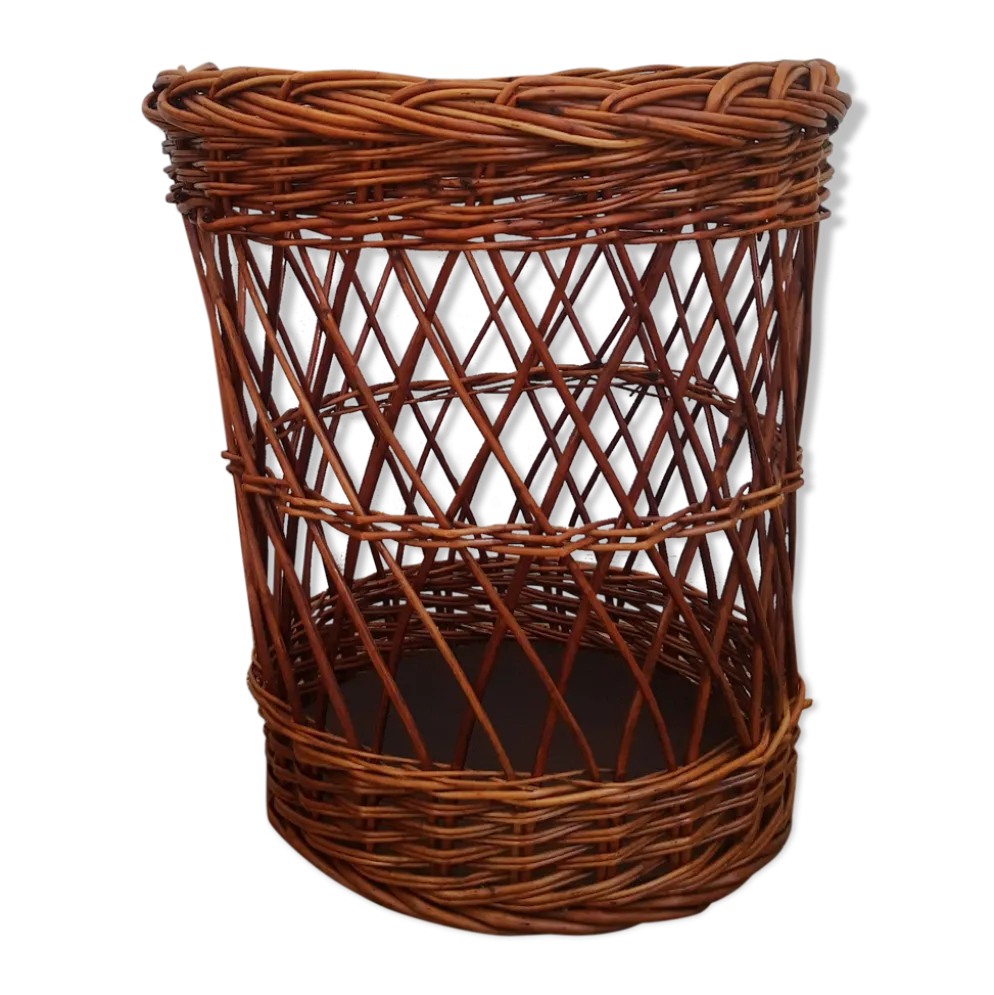 corbeille à linge en osier vintage