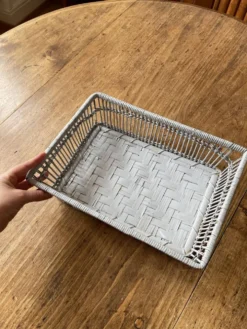 Corbeille à pain, vide poche, boite de rangement en rotin et osier grise -