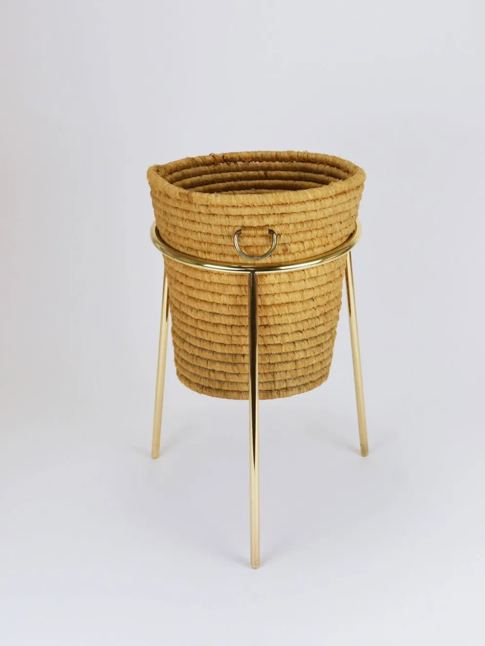 Corbeille à papier Carl Auböck II en raphia et laiton, porte-parapluie, années 1950