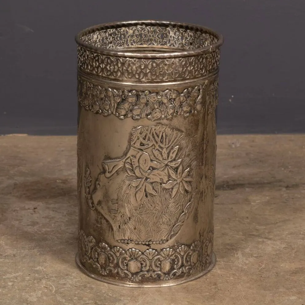 Corbeille à papier en argent plaqué Art Déco antique vers 1920