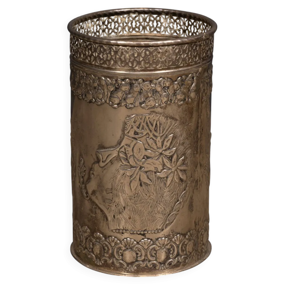 Corbeille à papier en argent plaqué Art Déco antique vers 1920