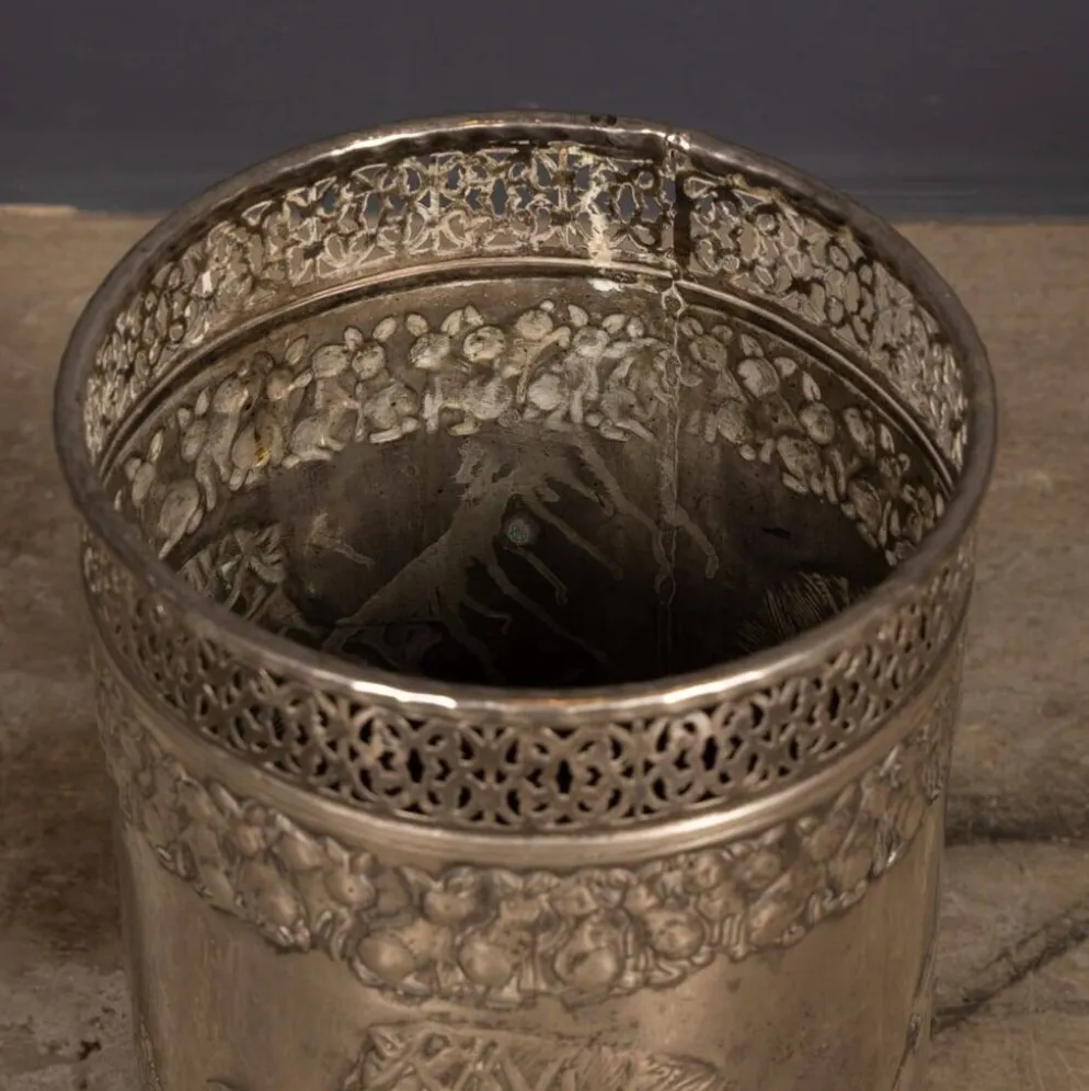 Corbeille à papier en argent plaqué Art Déco antique vers 1920
