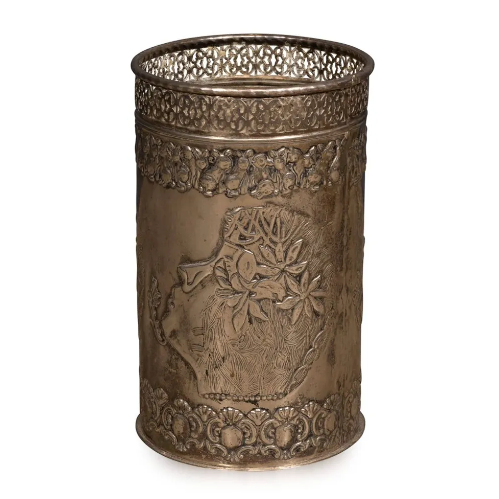 Corbeille à papier en argent plaqué Art Déco antique vers 1920