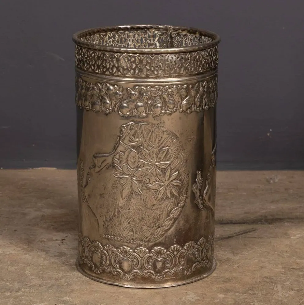 Corbeille à papier en argent plaqué Art Déco antique vers 1920