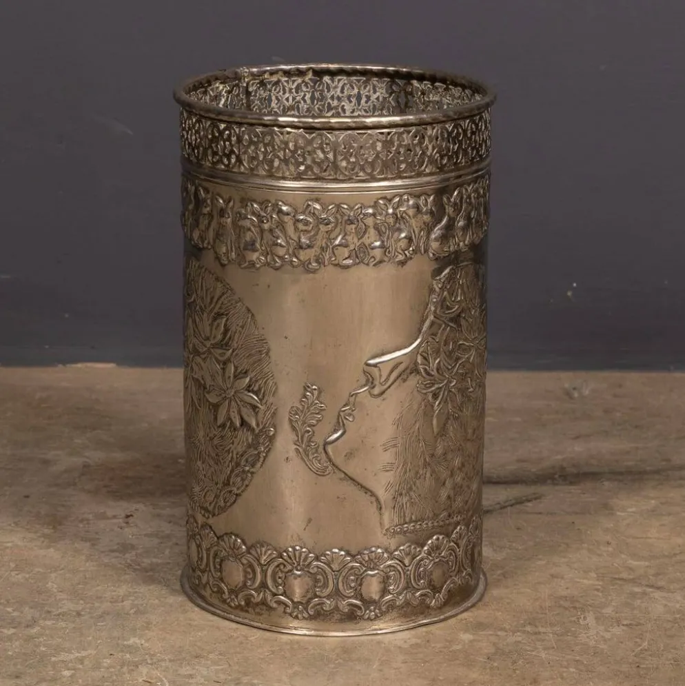 Corbeille à papier en argent plaqué Art Déco antique vers 1920