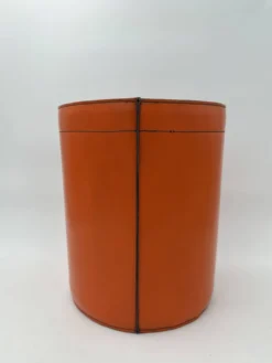 Corbeille à Papier en Cuir Orange Façon Sellier, dans le Goût d'Hermès, Ann
