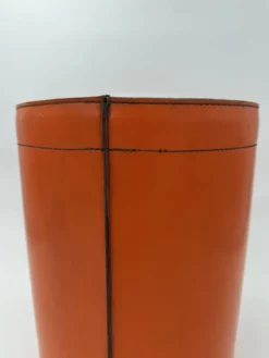 Corbeille à Papier en Cuir Orange Façon Sellier, dans le Goût d'Hermès, Ann