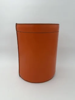 Corbeille à Papier en Cuir Orange Façon Sellier, dans le Goût d'Hermès, Ann