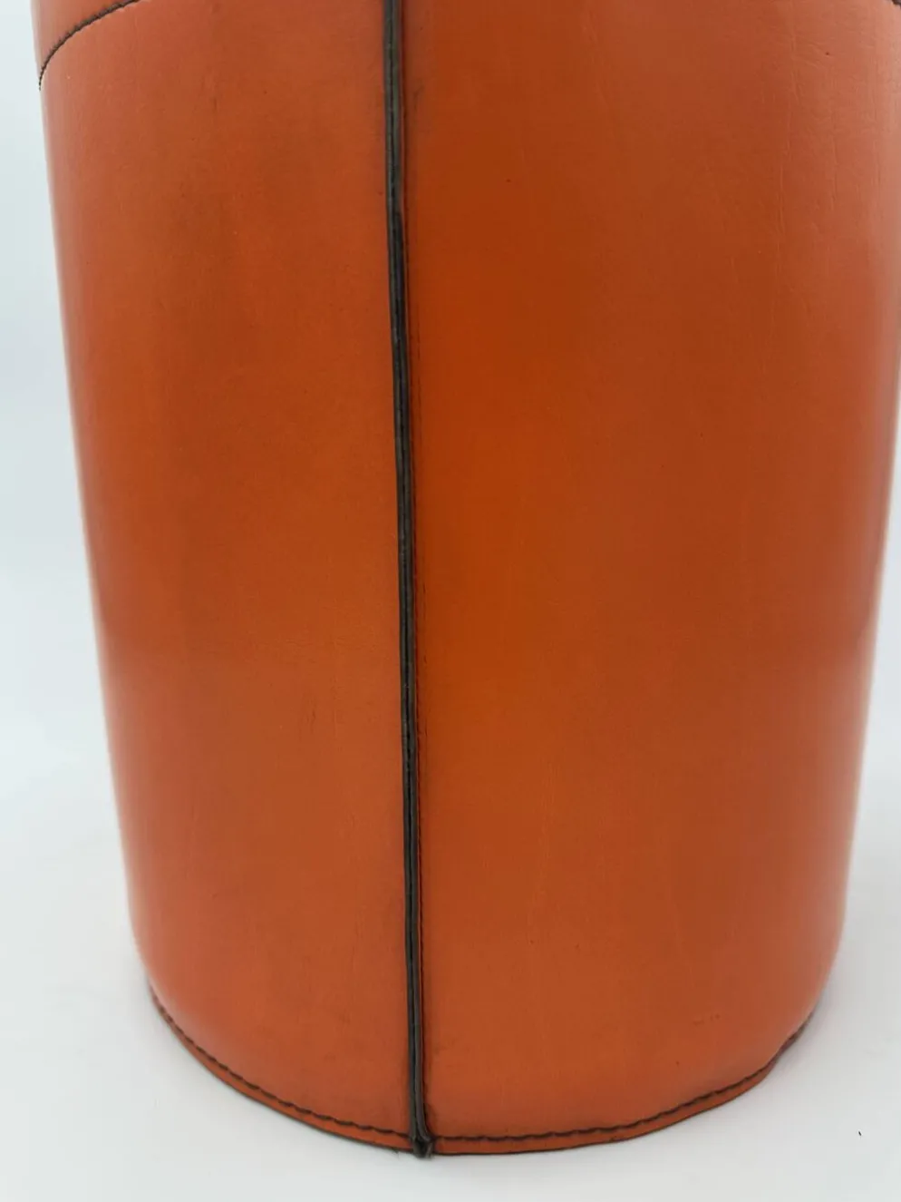 Corbeille à Papier en Cuir Orange Façon Sellier, dans le Goût d'Hermès, Ann