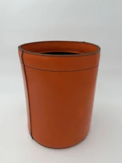 Corbeille à Papier en Cuir Orange Façon Sellier, dans le Goût d'Hermès, Ann