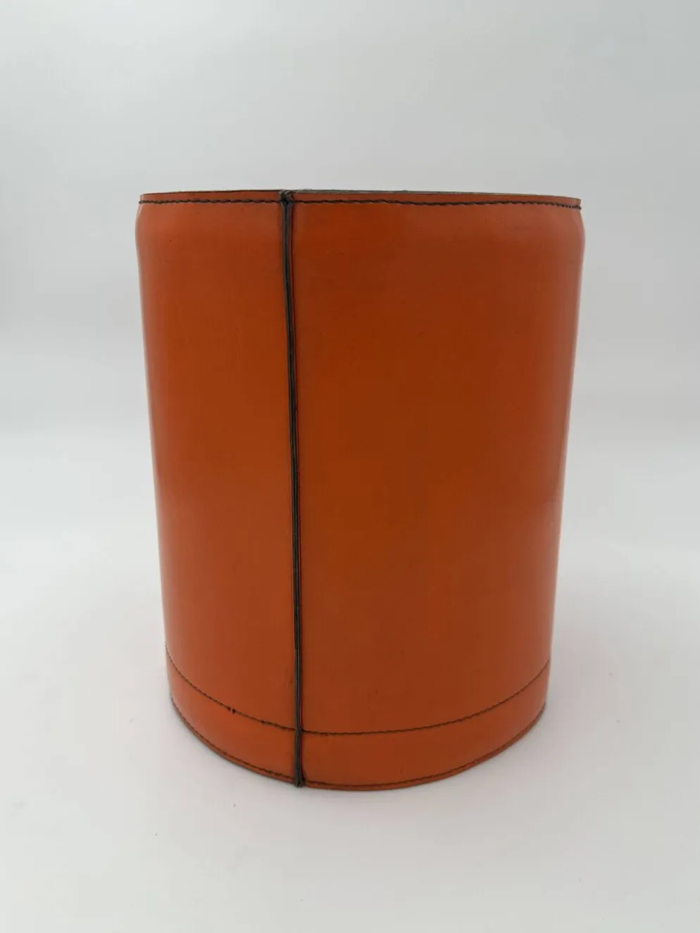 Corbeille à Papier en Cuir Orange Façon Sellier, dans le Goût d'Hermès, Ann
