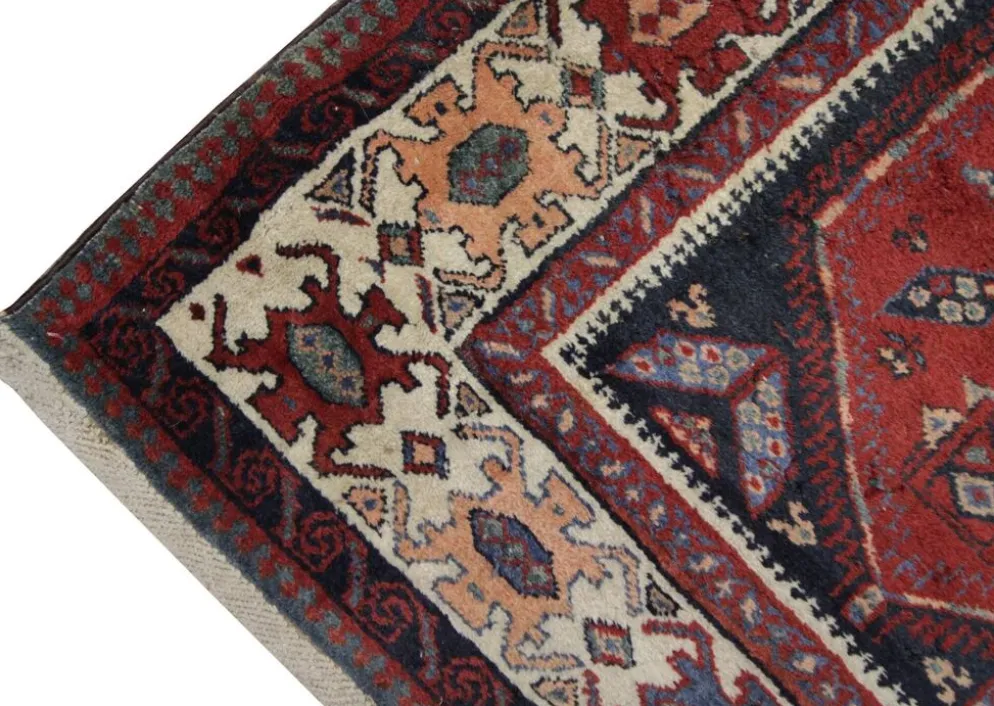 Couloir en laine oriental fait main, tapis de marche long avec médaillon géométrique.