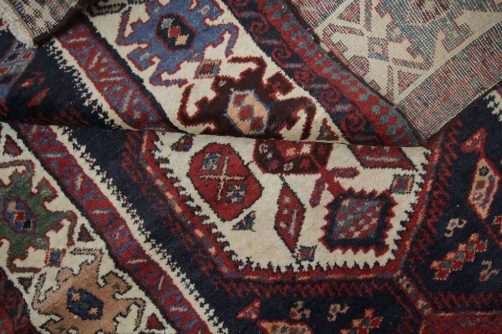 Couloir en laine oriental fait main, tapis de marche long avec médaillon géométrique.