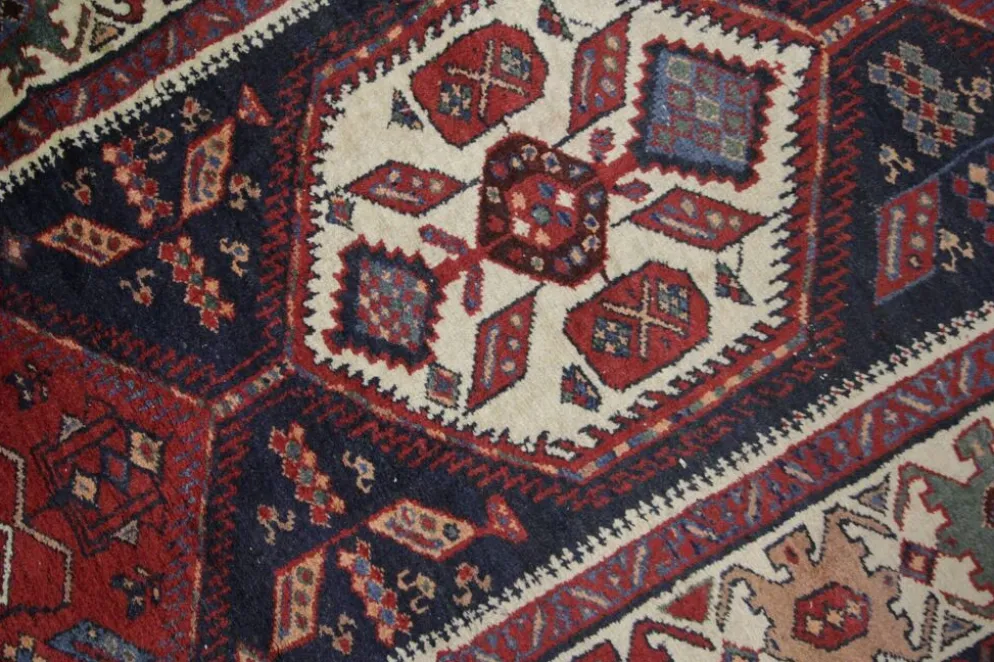 Couloir en laine oriental fait main, tapis de marche long avec médaillon géométrique.