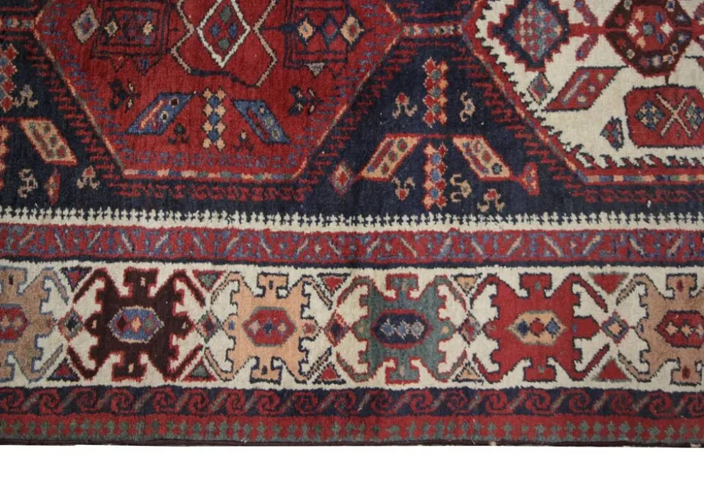 Couloir en laine oriental fait main, tapis de marche long avec médaillon géométrique.