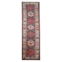 Couloir en laine oriental fait main, tapis de marche long avec médaillon géométrique.
