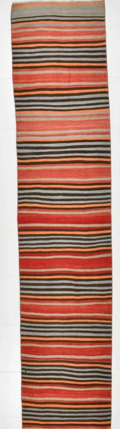 Couloir Vintage Rayé – Tapis Kilim Graphique Tissé Main, 77x360 Cm