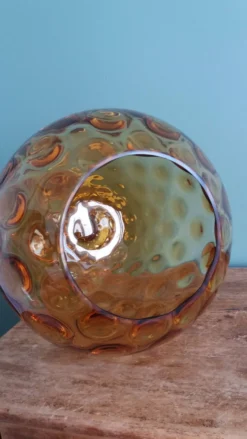 Coupe calice vase ballon sur pied XXL en verre ambré à relief bulles Empoli