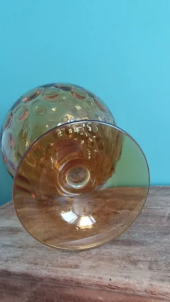 Coupe calice vase ballon sur pied XXL en verre ambré à relief bulles Empoli