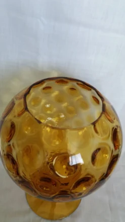 Coupe calice vase ballon sur pied XXL en verre ambré à relief bulles Empoli