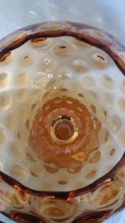 Coupe calice vase ballon sur pied XXL en verre ambré à relief bulles Empoli