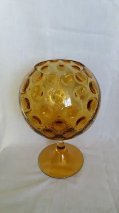 Coupe calice vase ballon sur pied XXL en verre ambré à relief bulles Empoli