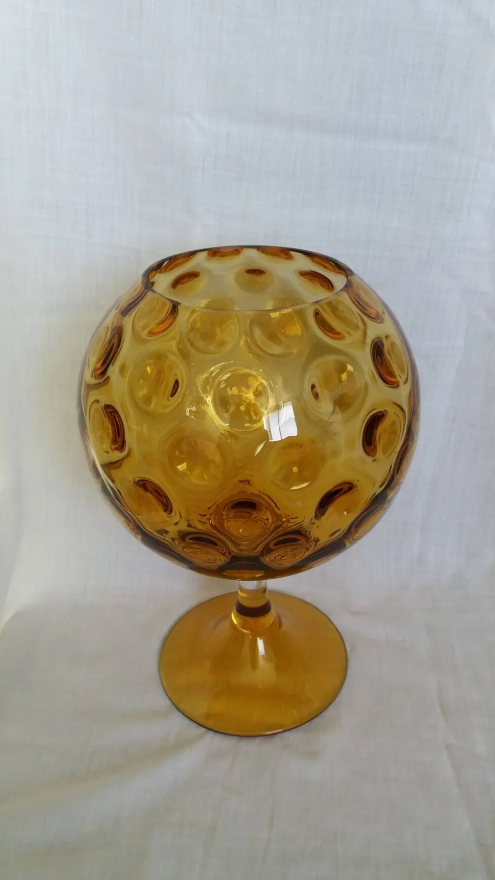 Coupe calice vase ballon sur pied XXL en verre ambré à relief bulles Empoli