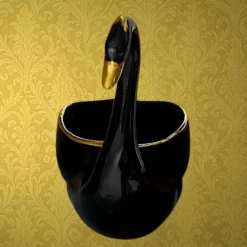Coupe cygne vintage céramique noir et or années 60