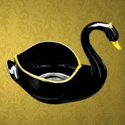 Coupe cygne vintage céramique noir et or années 60