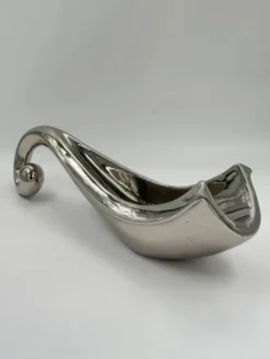 Coupe de centre de table vintage en métal argenté sculptural avec poignée en volute
