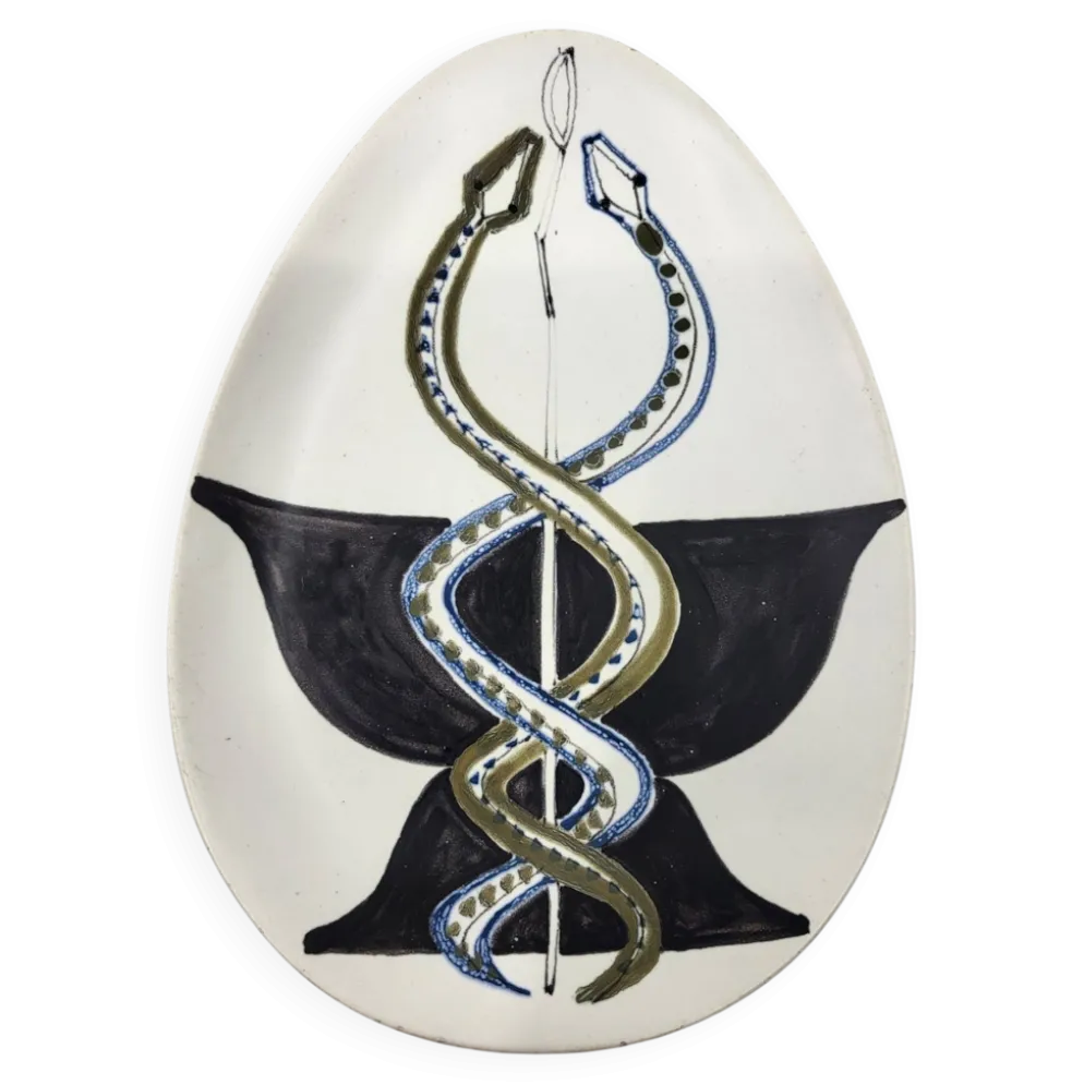 Coupe Vide poche Roger capron décor Serpents en céramique France 1950