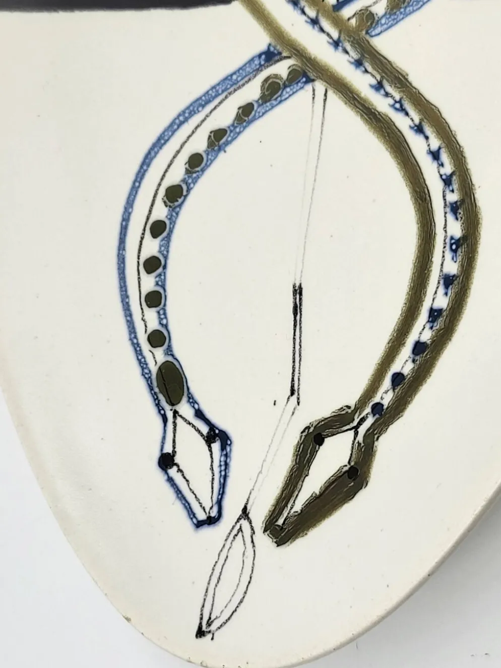 Coupe Vide poche Roger capron décor Serpents en céramique France 1950