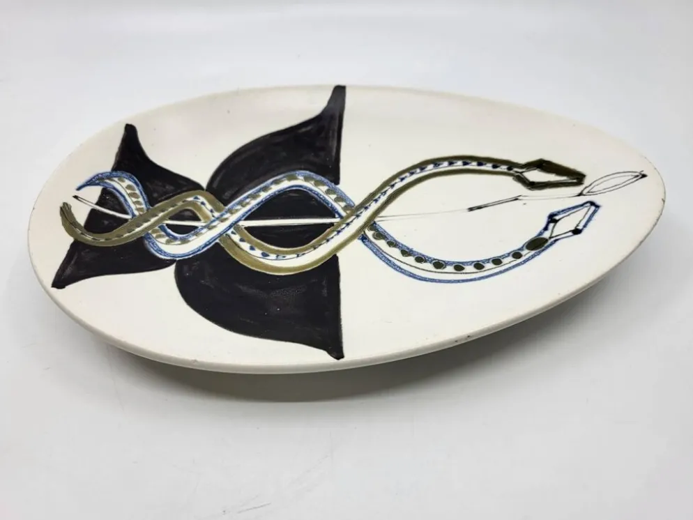 Coupe Vide poche Roger capron décor Serpents en céramique France 1950