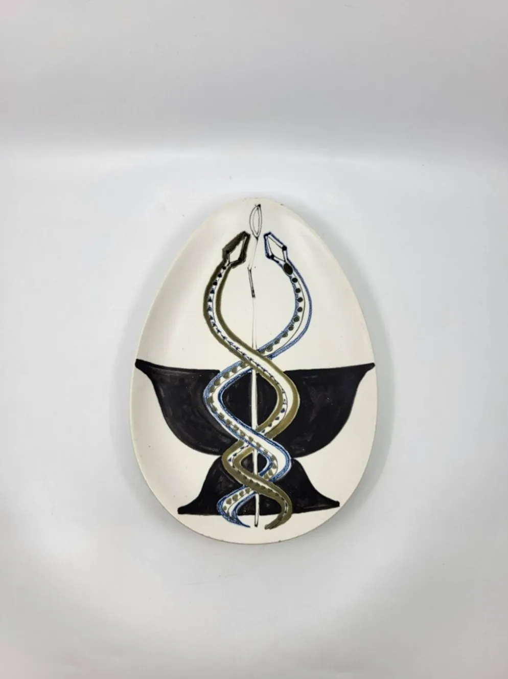Coupe Vide poche Roger capron décor Serpents en céramique France 1950