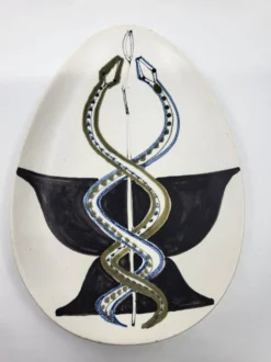 Coupe Vide poche Roger capron décor Serpents en céramique France 1950