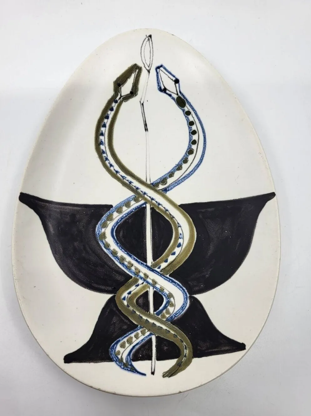Coupe Vide poche Roger capron décor Serpents en céramique France 1950