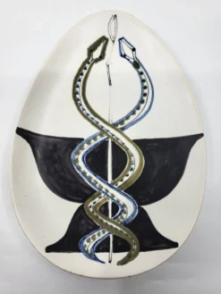 Coupe Vide poche Roger capron décor Serpents en céramique France 1950